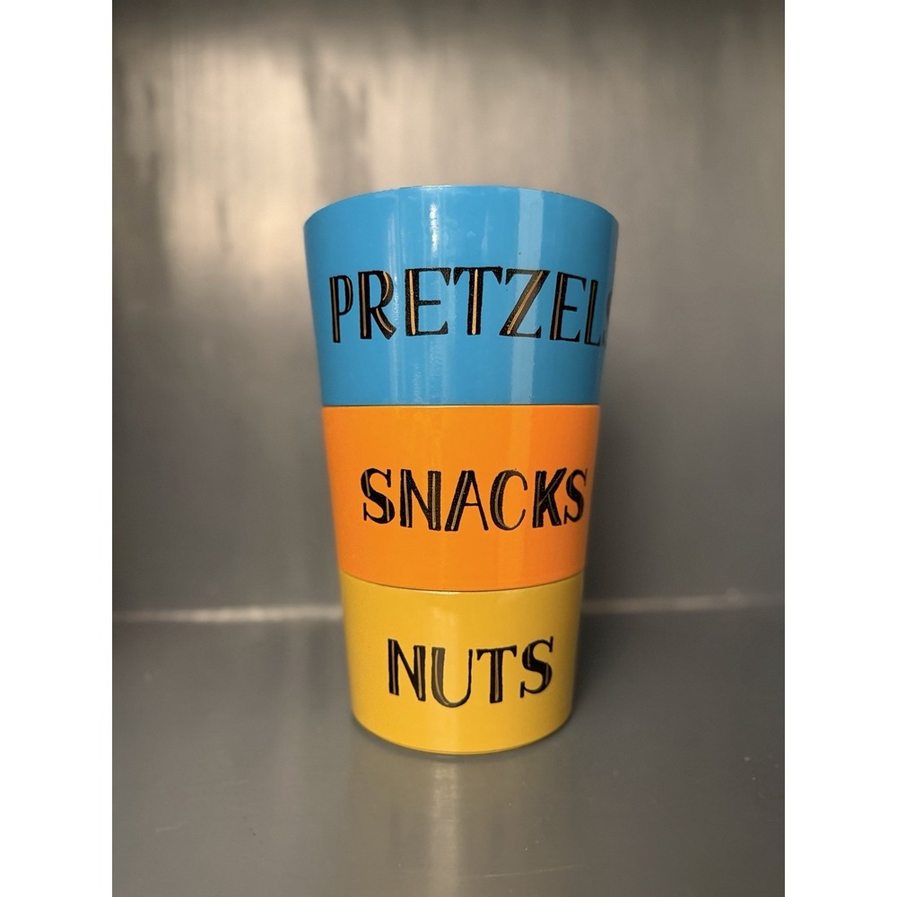 Vintage Set of 3 Nesting Retro Snack Melamine Bowls Chips Pretzels Snacks & Nuts